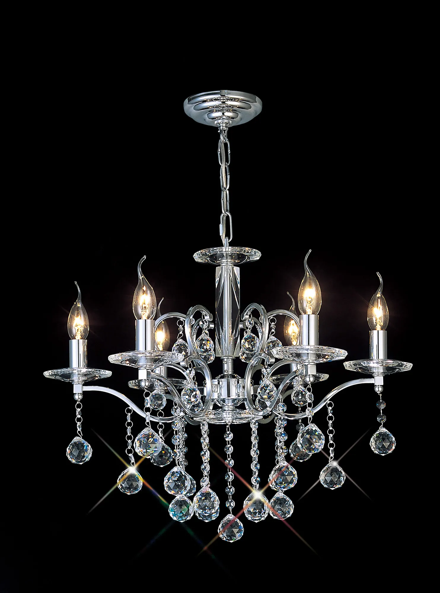 Zinta Polished Chrome Crystal Ceiling Lights Diyas Multi Arm Crystal Fittings